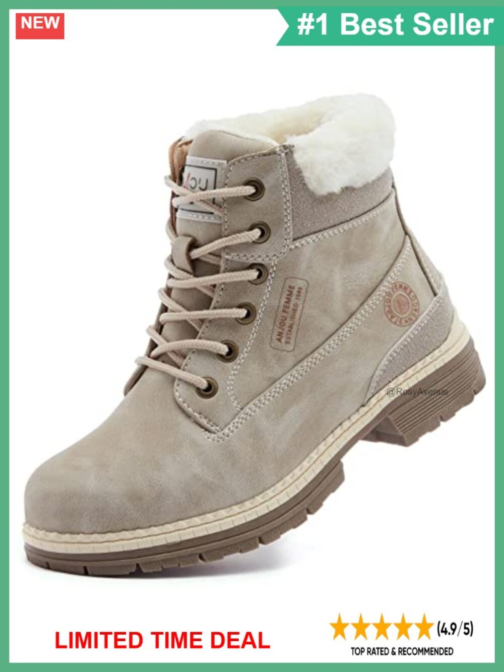 Waterproof Fur-Lined Winter Hiking Boots Ankle Outdoor